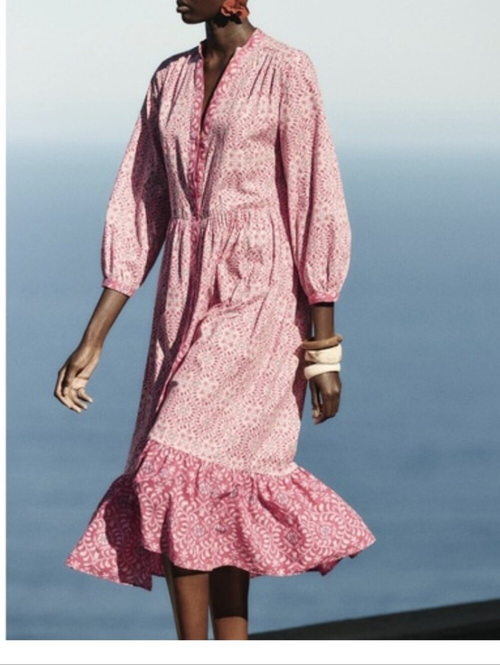 Zara Size XS-S-M  Light Cotton Pink Printed  Midi Dress